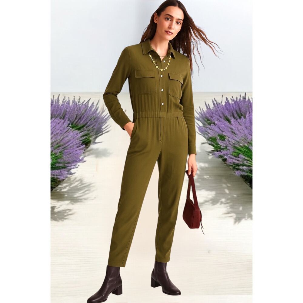 Madewell Utility Jumpsuit Women’s Small Olive Green Long Sleeve Button‎ Front